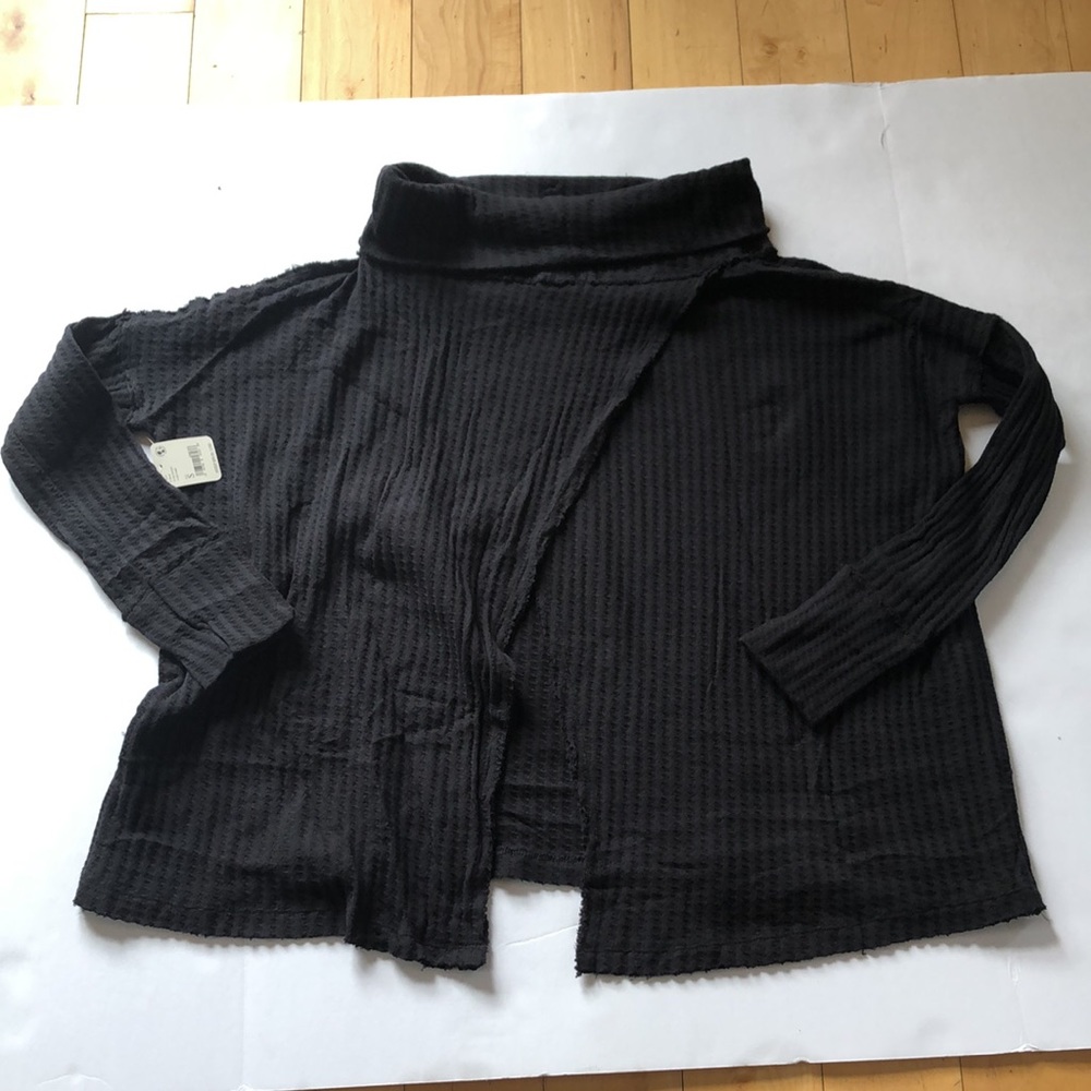 NWT Free People Juicy Long Sleeve Thermal Knit Shirt In Black Size Small - Picture 7 of 15